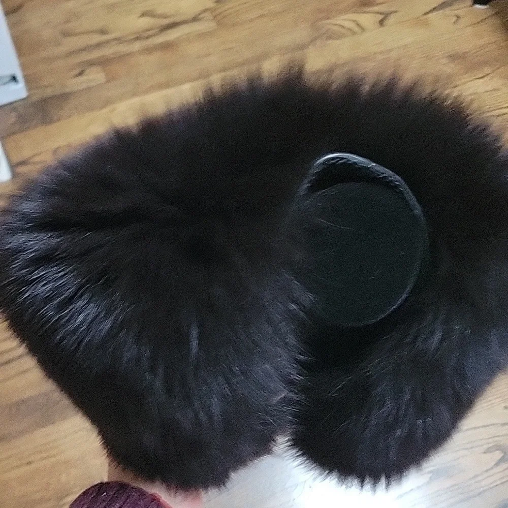 Black Fox Genuine Fur Detachable Jacket Coat Button Collar 23